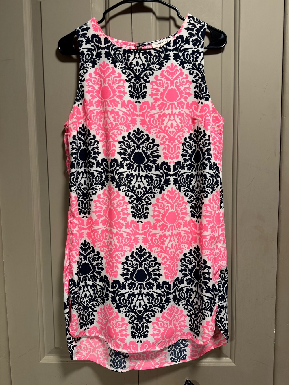 Sleeveless Pink and Black Damask Shift Dress